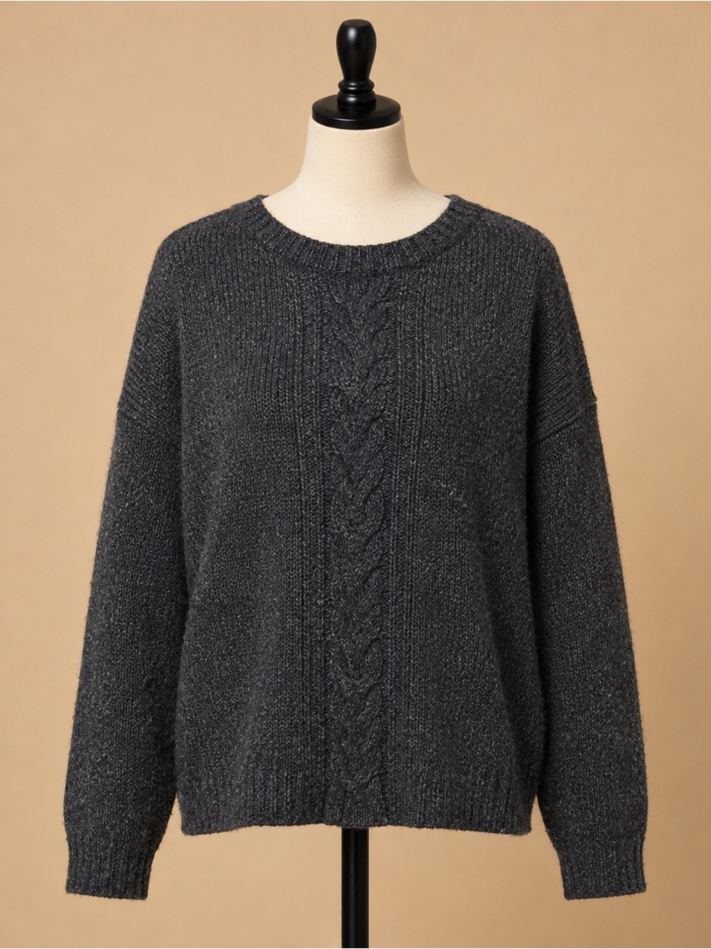 Perry Ellis Charcoal Cable Crewneck Sweater